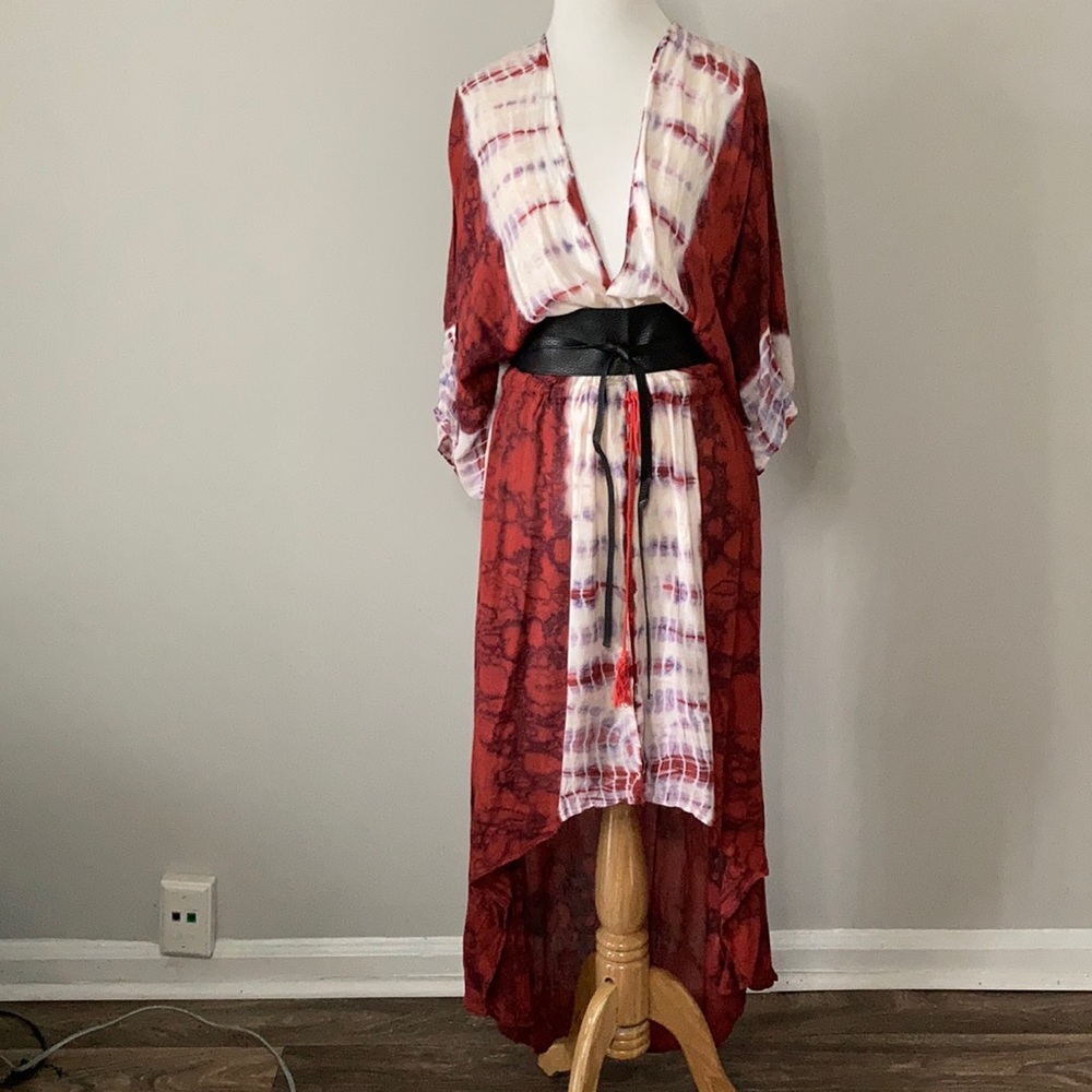 5⭐️!! NWT Boho Tie Dye Kimono Duster Red/White Small - Picture 5 of 12